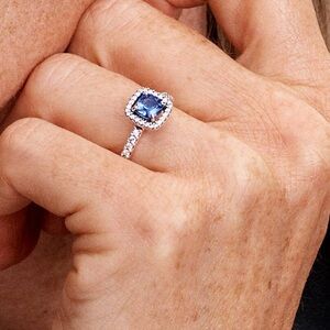 Pandora Sparkling Square Blue Halo Ring